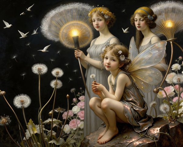 Fairy-like Figures in a Dreamlike Dark Setting