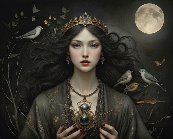 Digital Painting of a Pale-Skinned Queen with Moonlight