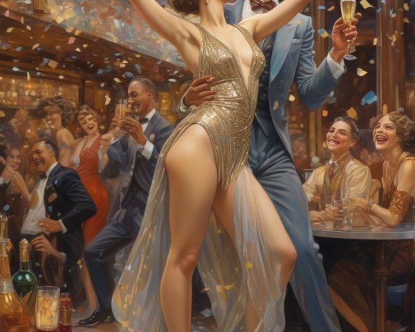 Couple dancing at elegant party with champagne flutes