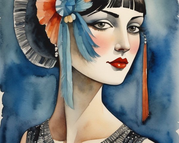 1920s Glamorous Woman in Beaded Dress and Headpiece