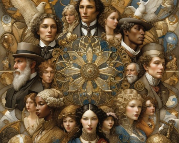 Collage of Diverse Figures with Circular Motif