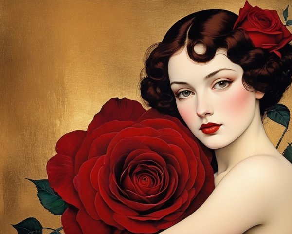 Illustration of a woman with porcelain skin and red lips