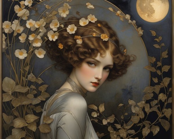 Dreamy Portrait of a Woman with Floral Accents
