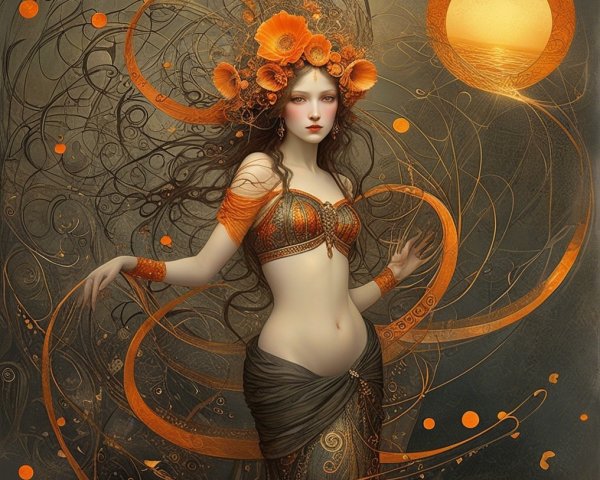 Radiant Figure in Nature-Inspired Elegant Attire