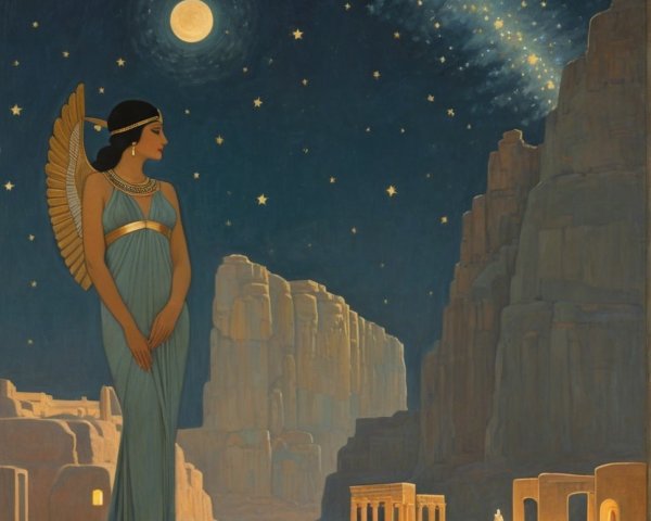 Serene Woman with Wings in Mystical Desert Landscape