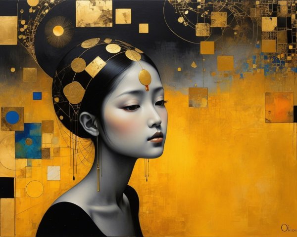 Stylized Portrait of a Young Woman in Vibrant Colors