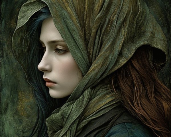 Serene Young Woman in Profile with Textured Scarf