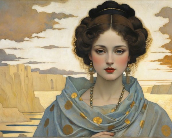 Elegant Woman with Flowing Hair and Serene Background