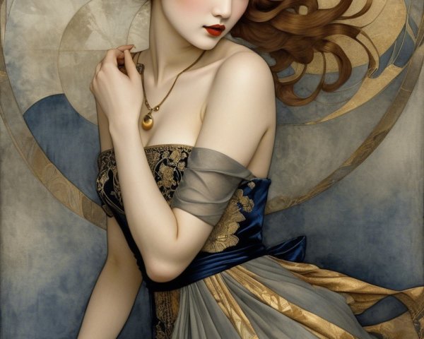 Elegant Woman in Lavish Gown with Vintage Charm