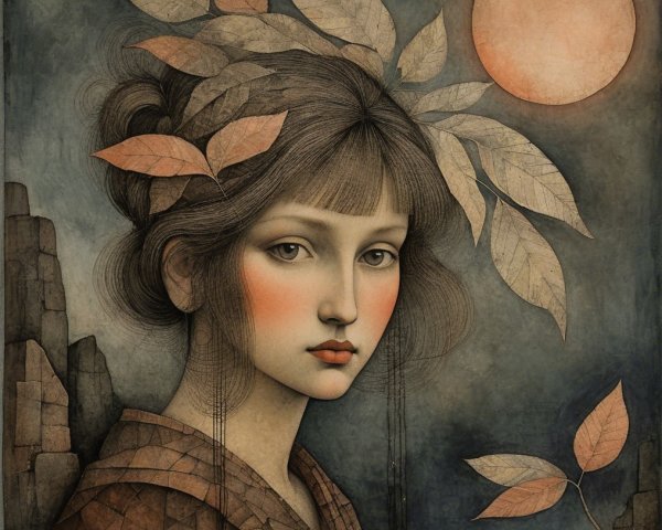 Serene Young Woman Surrounded by Nature and Light