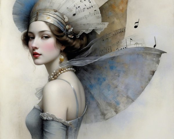 Profile of a Woman in a Musical-Themed Hat