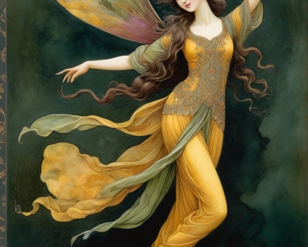 Ethereal fairy with translucent wings and floral crown