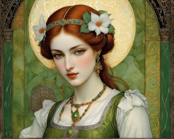 Victorian Woman with Red Hair in Ornate Setting