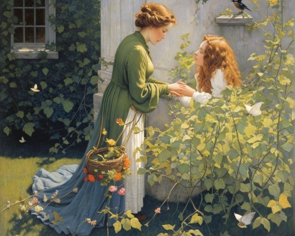 Tender Moment Between Two Women in a Garden