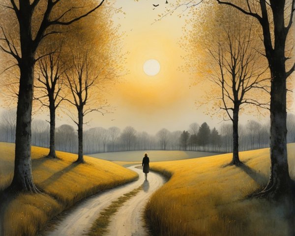 Autumn Landscape with Winding Path and Trees