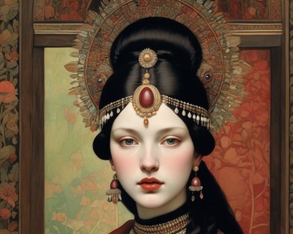 Portrait of a Young Woman in Traditional Attire