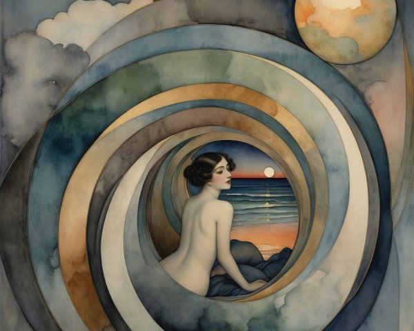 Ethereal Scene of a Woman Amidst Coastal Sunset