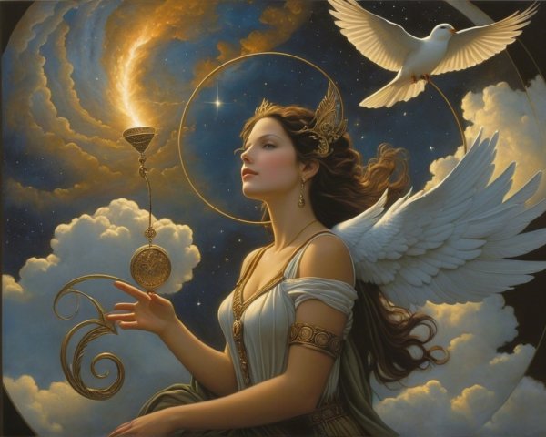 Woman with Angel Wings in Celestial Setting