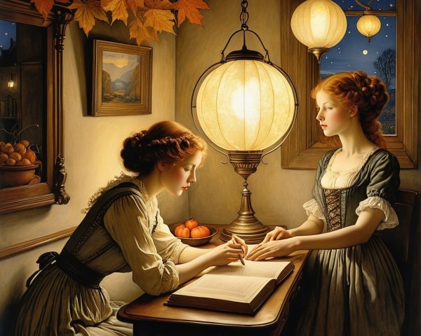 Cozy Room with Two Women Engaged in Writing Activity