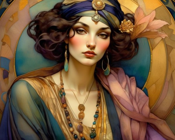 Digital Painting of Elegant Woman with Curly Hair