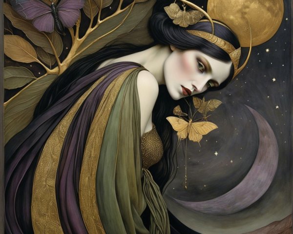Mystical Woman Surrounded by Celestial Elements
