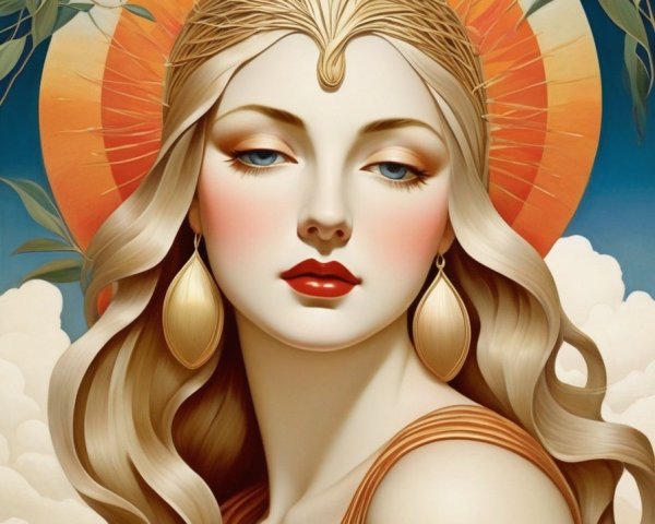 Serene Woman with Blonde Hair and Golden Headpiece