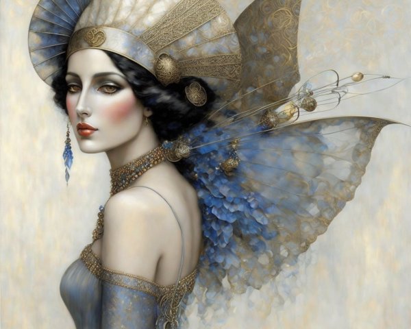 Regal woman in elegant gown with intricate jewelry