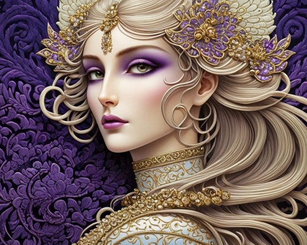 Illustrated Portrait of a Woman with Blonde Hair and Jewelry