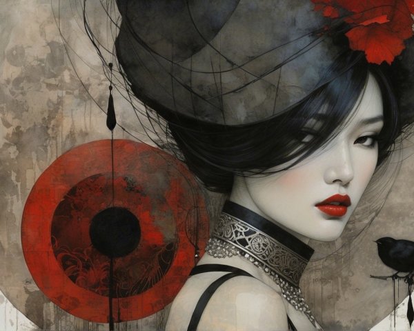 Portrait of a woman with elaborate hairstyle and hat