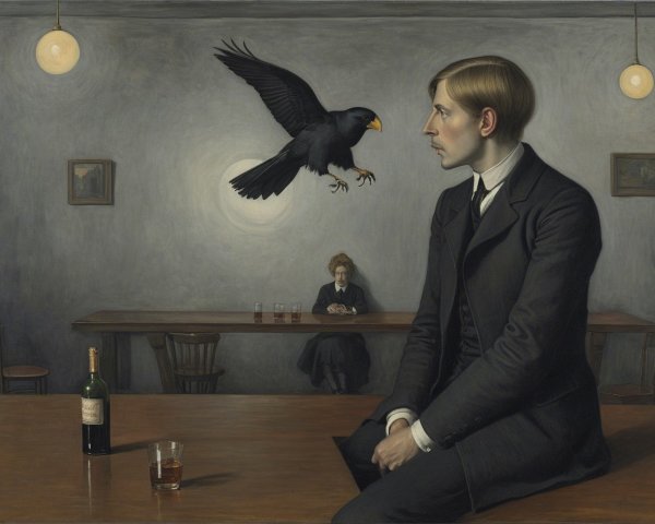 Oil Painting of Young Man and Woman in Dim Room