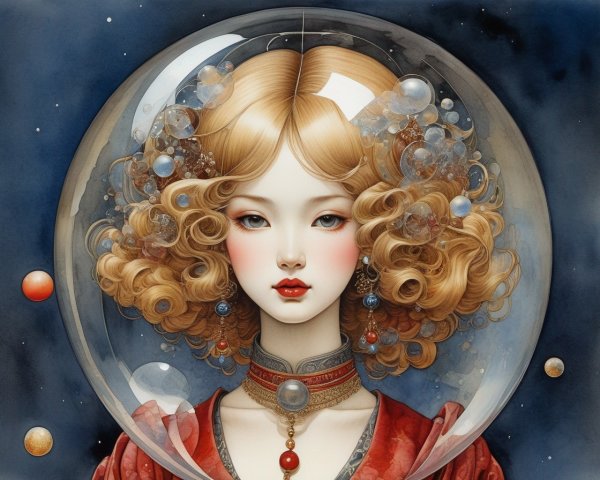 Illustration of a Female Figure in a Clear Bubble