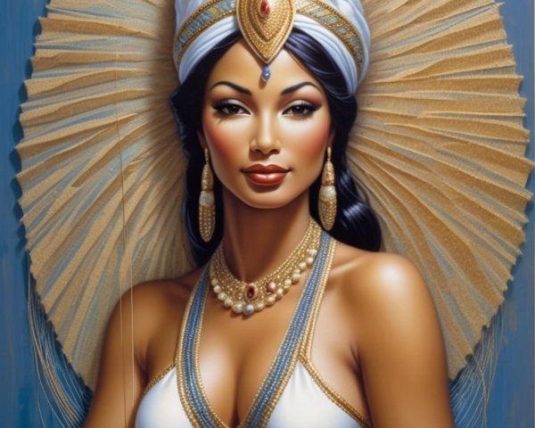 Illustration of a Woman in Turban and Gold Jewelry