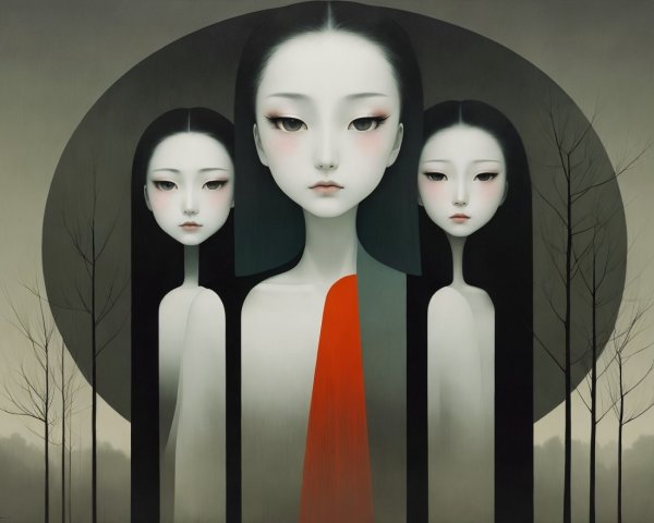 Elongated Figures with Pale Skin and Muted Background