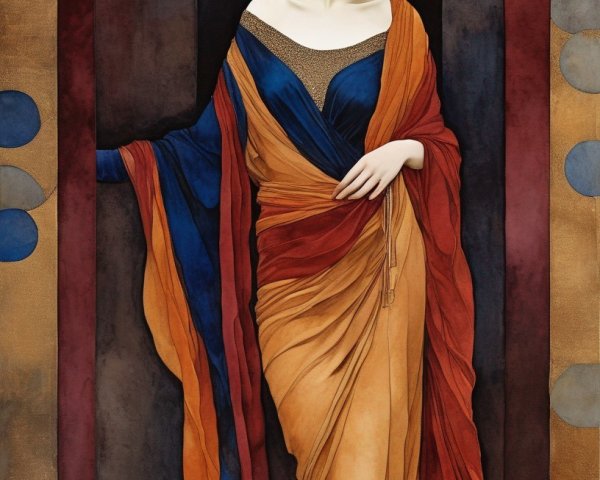 Art Nouveau Painting of Woman with Red Hair and Robes