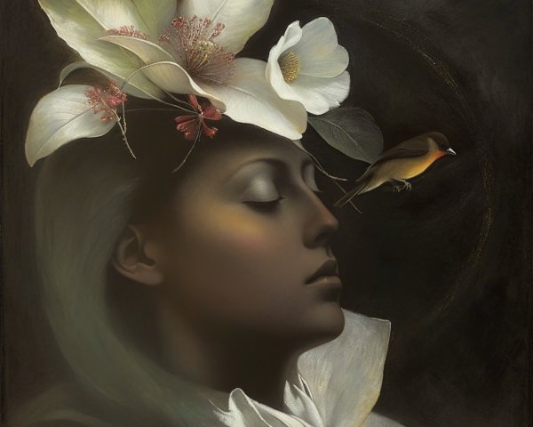 Serene Portrait of a Woman with Floral Accents