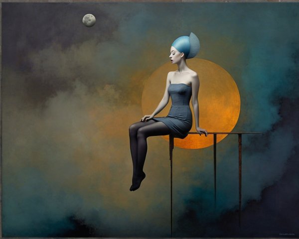 Surreal Scene with Female Figure and Dramatic Background