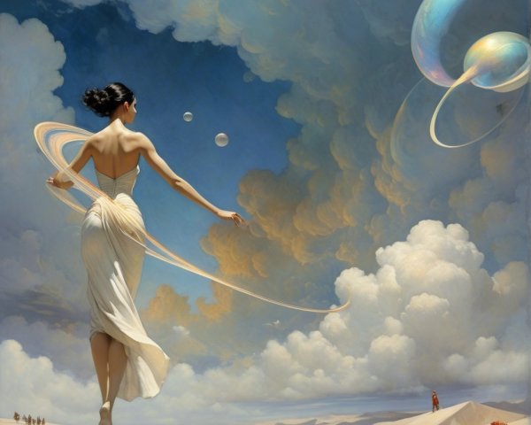 Surreal Landscape with Figure in White Dress