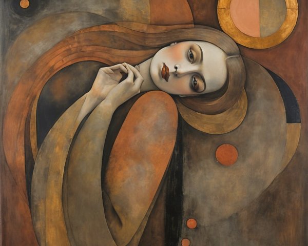 Stylized Portrait of a Serene Woman with Abstract Shapes
