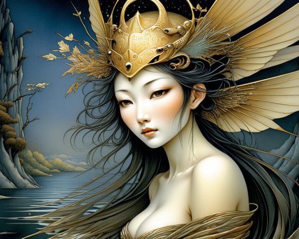 Mythical Being with Butterfly Wings in Forest Scene