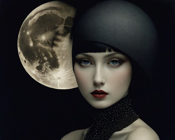 Studio Portrait of Woman with Black Hat and Choker