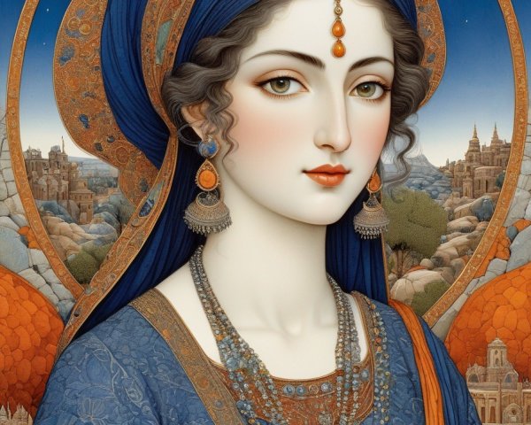 Woman in Traditional Attire with Intricate Jewelry