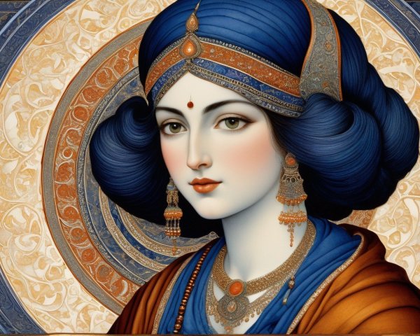 Stylized digital portrait of a woman with blue hair