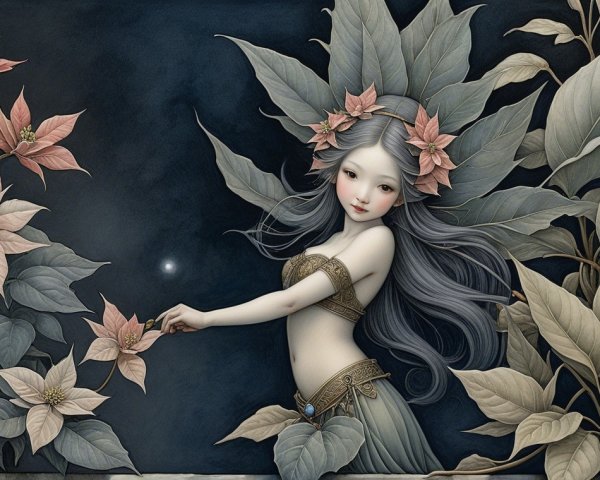 Whimsical Young Girl in a Serene Greenery Setting