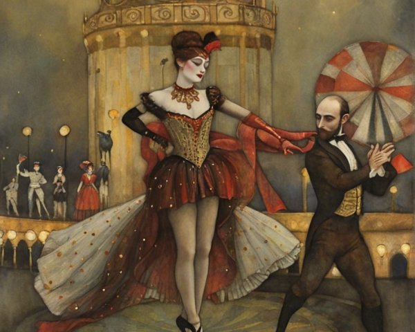 Vintage Circus Scene with Dancer and Performers