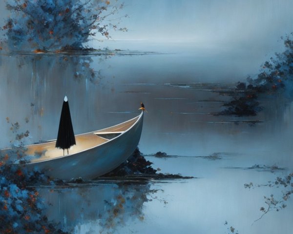 Serene Landscape with Moonlit Water and Autumn Trees