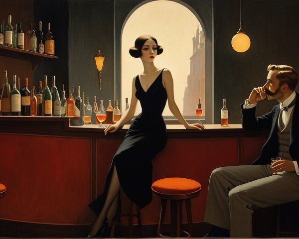 Sophisticated Bar Scene with Elegant Attire and Ambiance
