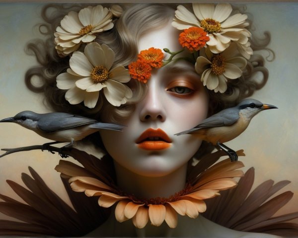 Portrait of a woman with floral crown and serene expression