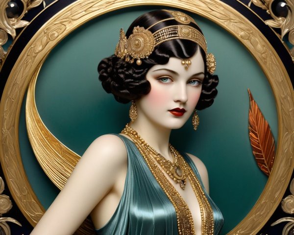 Art Deco Portrait of Woman with Vintage Jewelry