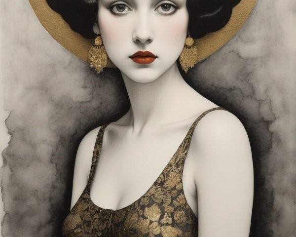 Portrait of a woman with vintage hairstyle and red lips