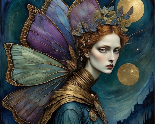 Portrait of a Woman with Butterfly Wings and Moons